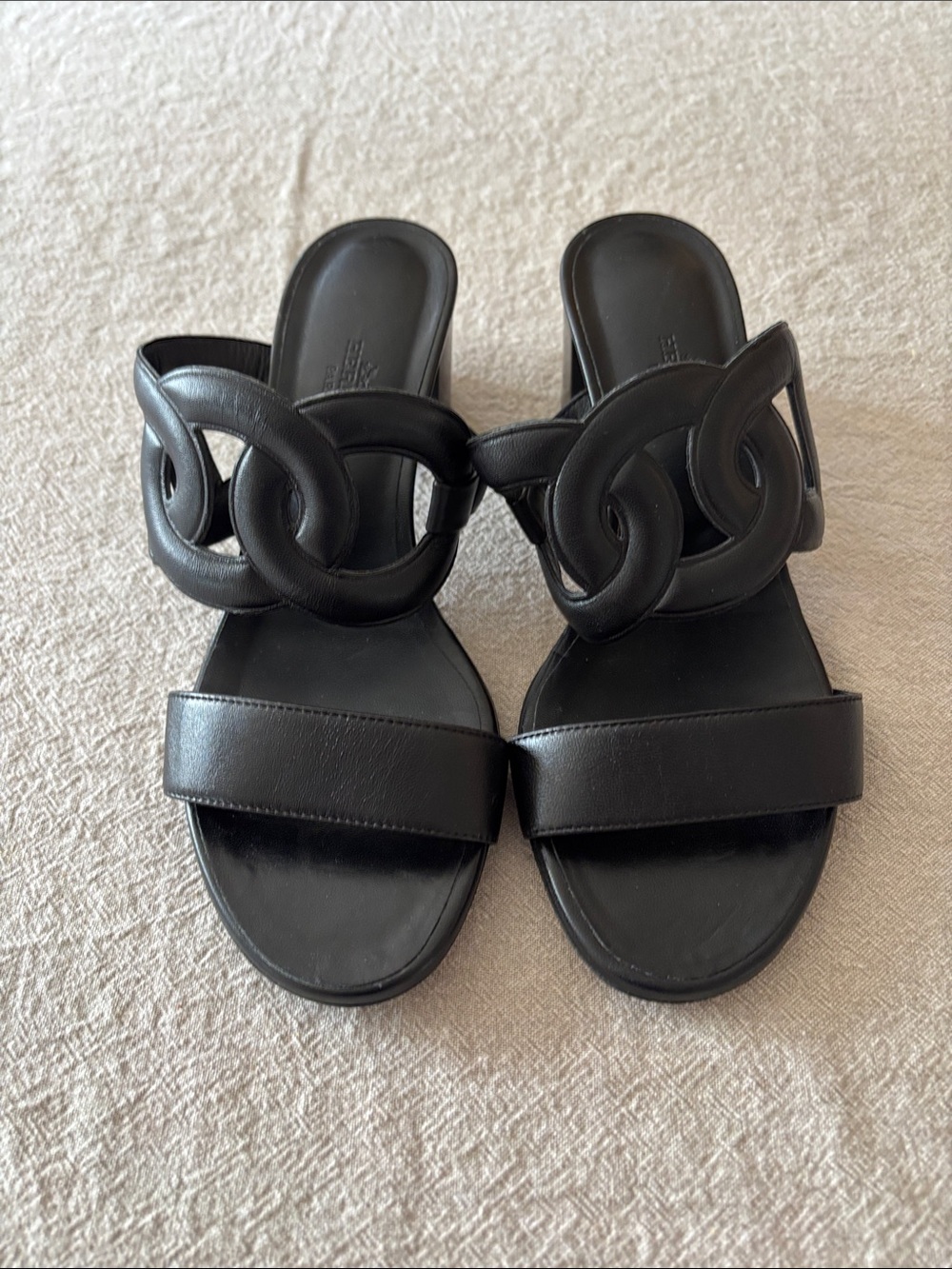 Hermes Ladies Black Leather Bikini Slide Sandals-6-SOLD OUT!